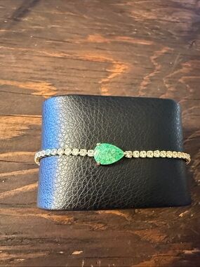 Gold Plated Sapphire Emerald Teardrop Dainty Tennis Bracelet- Women's Jewelry